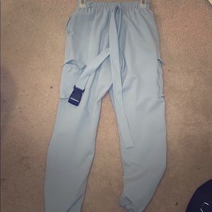 Blue Belted Utility Buckled Joggers